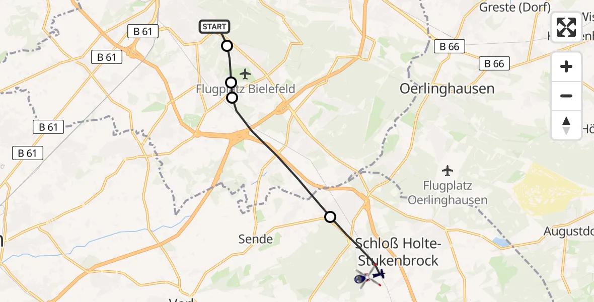 Flugroute Polizeihubschrauber Luftrettungszentrum Bielefeld - Schloß Holte-Stukenbrock, 29 Juni 2026, 05:21