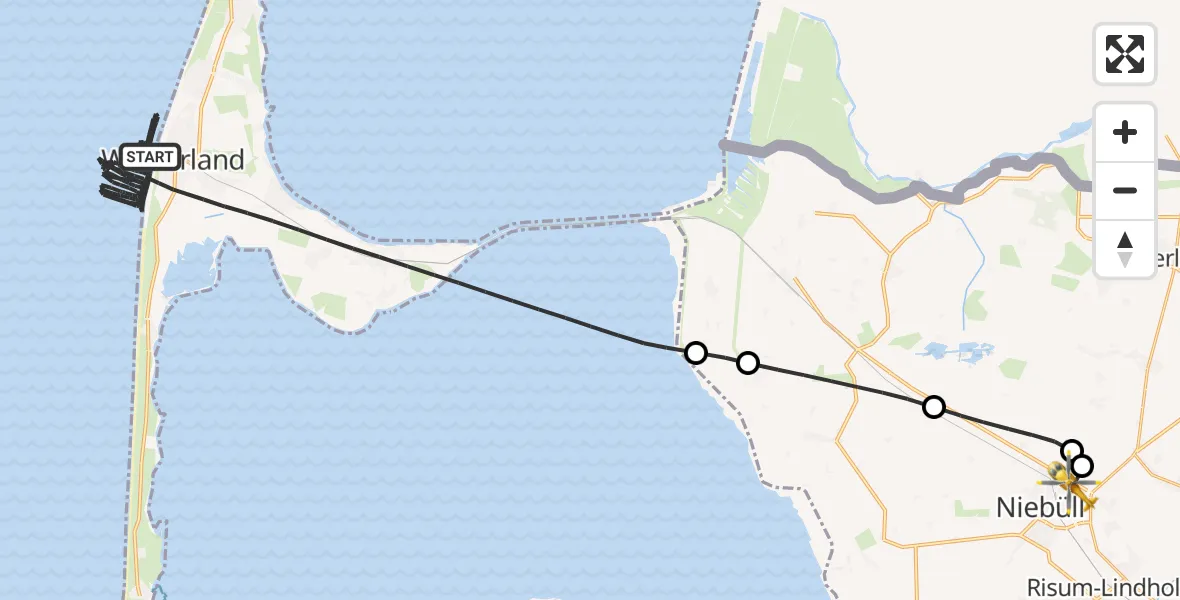 Flugroute Rettungshubschrauber Sylt - Niebüll, 29 Juni 2026, 05:39
