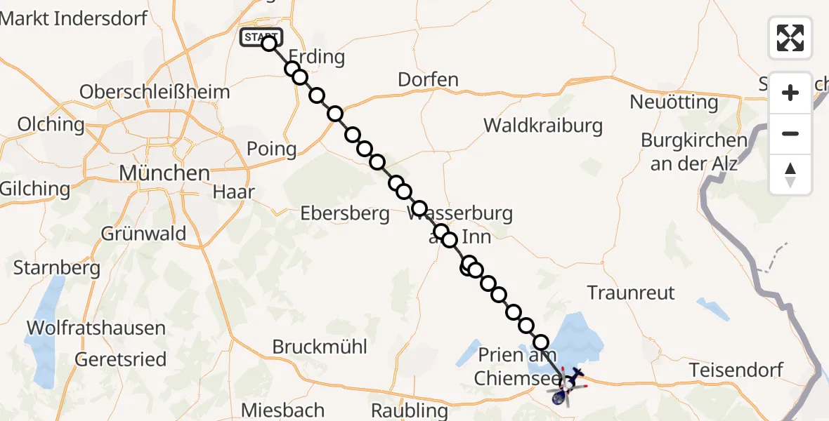 Flugroute Polizeihubschrauber München Flughafen - Übersee, 29 Juni 2026, 05:42