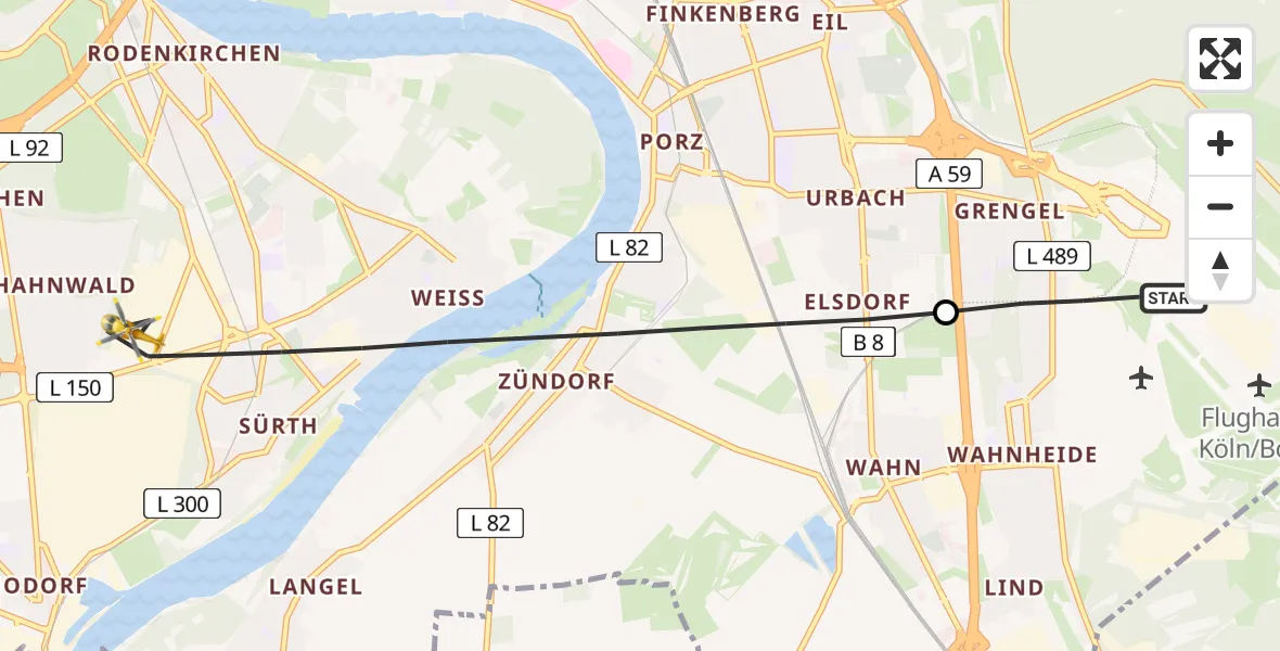 Flugroute Rettungshubschrauber Köln Bonn Flughafen - Köln, 29 Juni 2026, 06:00