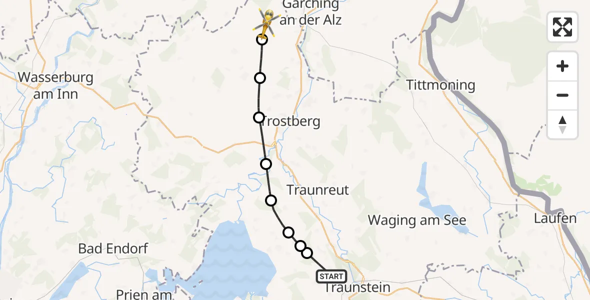 Flugroute Rettungshubschrauber Traunstein - Engelsberg, 29 Juni 2026, 06:01