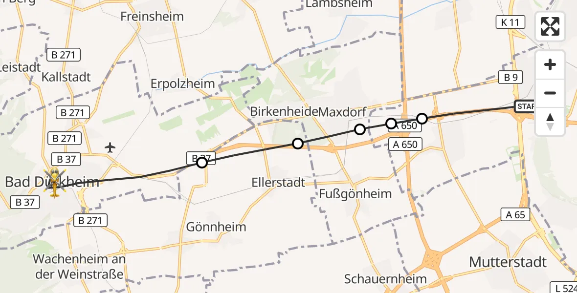 Flugroute Rettungshubschrauber Ludwigshafen am Rhein - Bad Dürkheim, 29 Juni 2026, 06:08