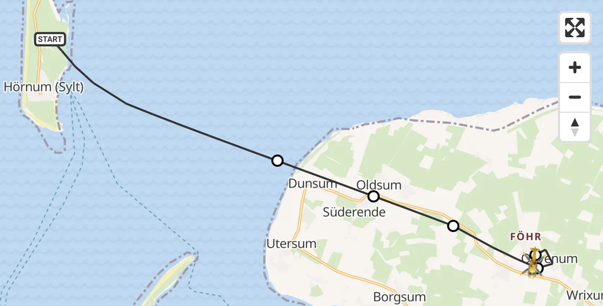 Flugroute Ambulanzhubschrauber Hörnum (Sylt) - Midlum, 29 Juni 2026, 06:11