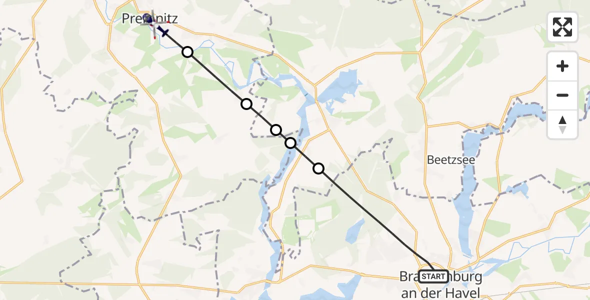 Flugroute Polizeihubschrauber Brandenburg an der Havel - Premnitz, 29 Juni 2026, 06:19