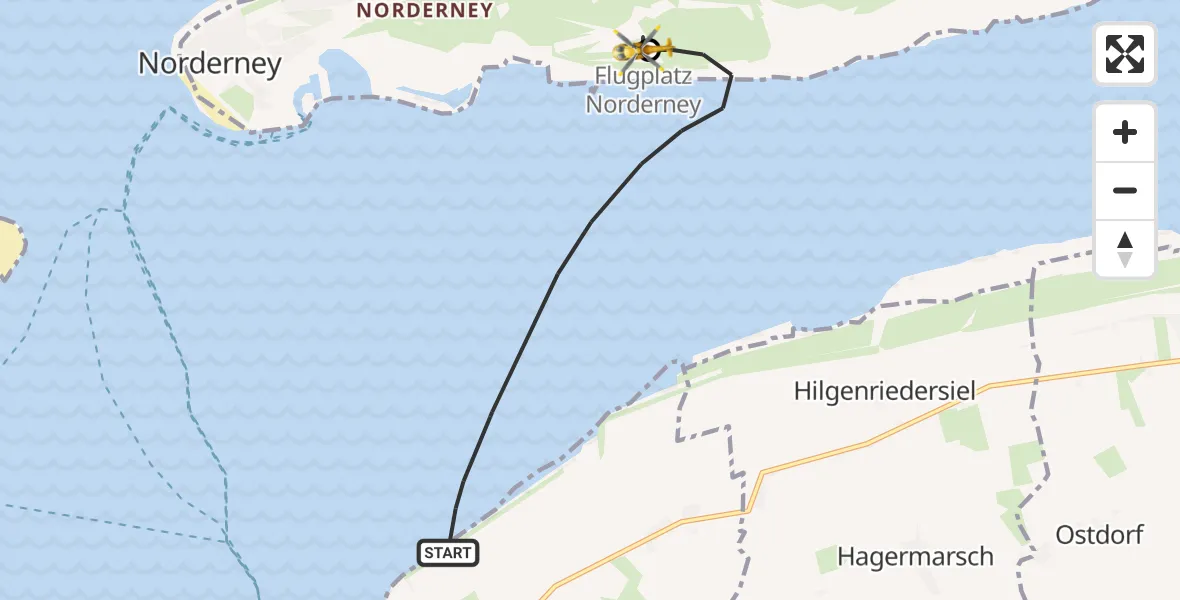 Flugroute Ambulanzhubschrauber Noordzee - Norderney Flughafen, 29 Juni 2026, 06:38