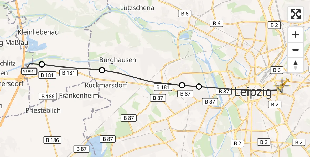 Flugroute Rettungshubschrauber ADAC Air Rescue Station Leipzig/Schkeuditz-Dölzig Hubschrauberlandeplatz (Christoph 61) - Leipzig, 29 Juni 2026, 06:41