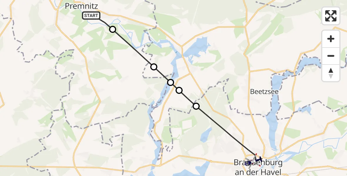 Flugroute Polizeihubschrauber Premnitz - Brandenburg an der Havel, 29 Juni 2026, 06:49