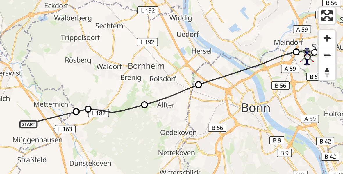 Flugroute Polizeihubschrauber Weilerswist - Sankt Augustin, 29 Juni 2026, 06:54
