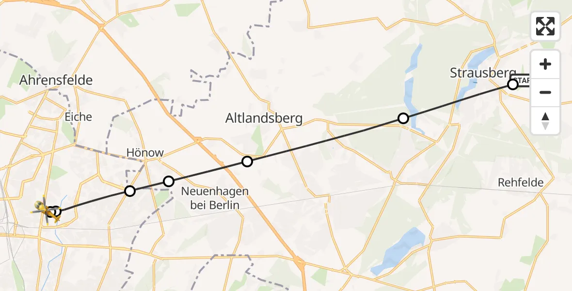 Flugroute Rettungshubschrauber Strausberg Flugplatz - Berlin Emergency Hospital, 29 Juni 2026, 07:03