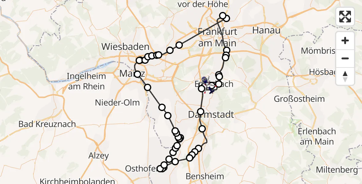 Flugroute Polizeihubschrauber Flughafen Frankfurt-Egelsbach - Flughafen Frankfurt-Egelsbach, 29 Juni 2026, 07:10