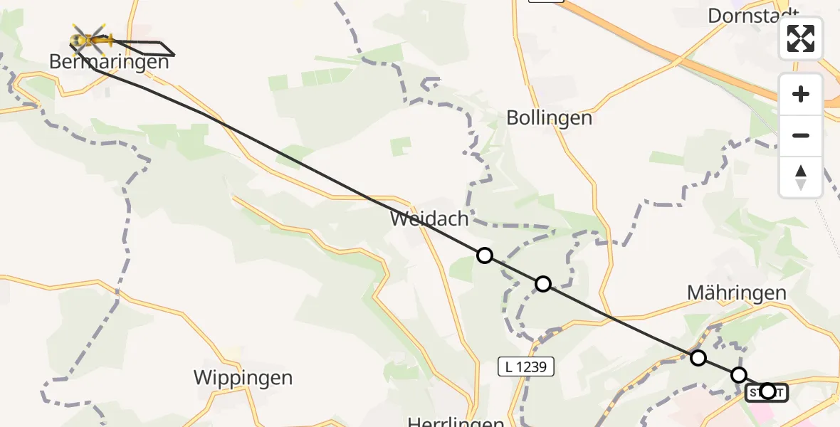 Flugroute Rettungshubschrauber Ulm Military Hospital Emergency - Blaustein, 29 Juni 2026, 07:18