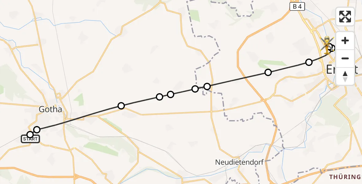 Flugroute Ambulanzhubschrauber Helios Clinic Gotha - Helios Clinic Erfurt, 29 Juni 2026, 07:24