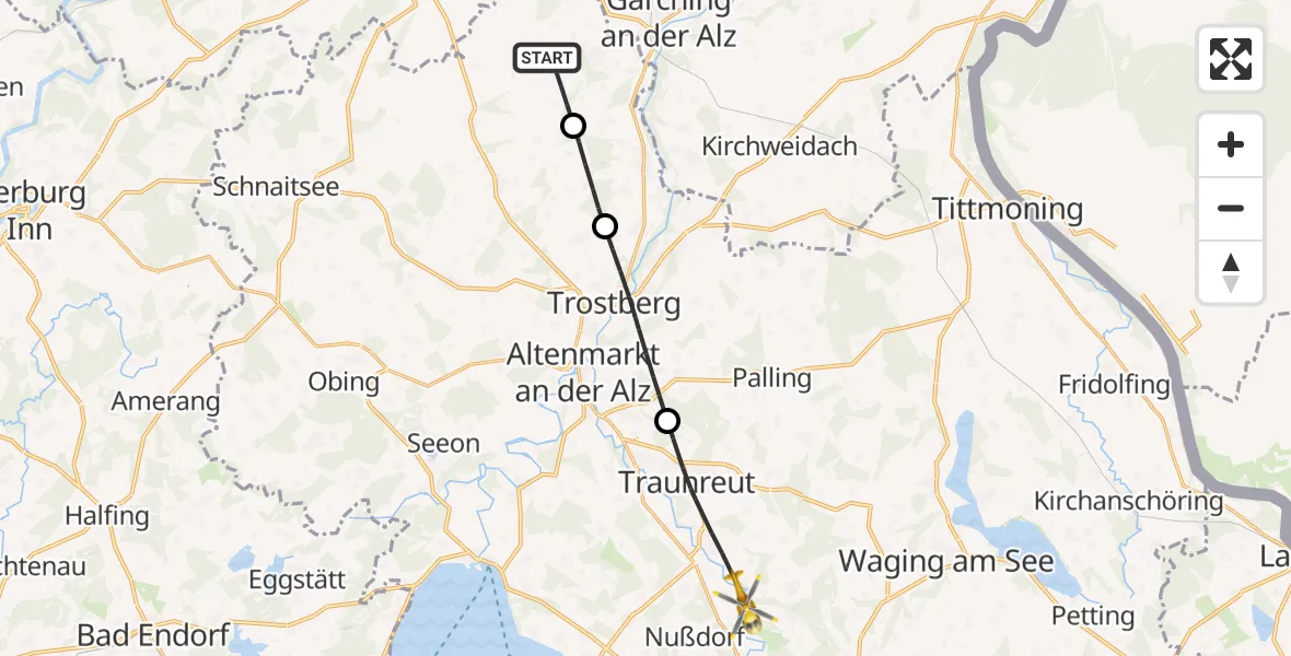Flugroute Rettungshubschrauber Engelsberg - Traunstein, 29 Juni 2026, 07:30
