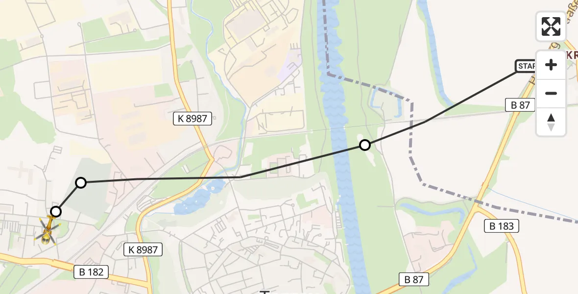 Flugroute Rettungshubschrauber Beilrode - Torgau District Hospital, 29 Juni 2026, 07:32