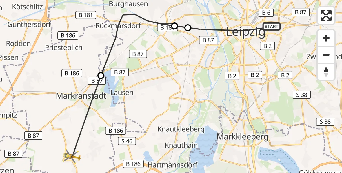 Flugroute Rettungshubschrauber Leipzig - Markranstädt, 29 Juni 2026, 07:35
