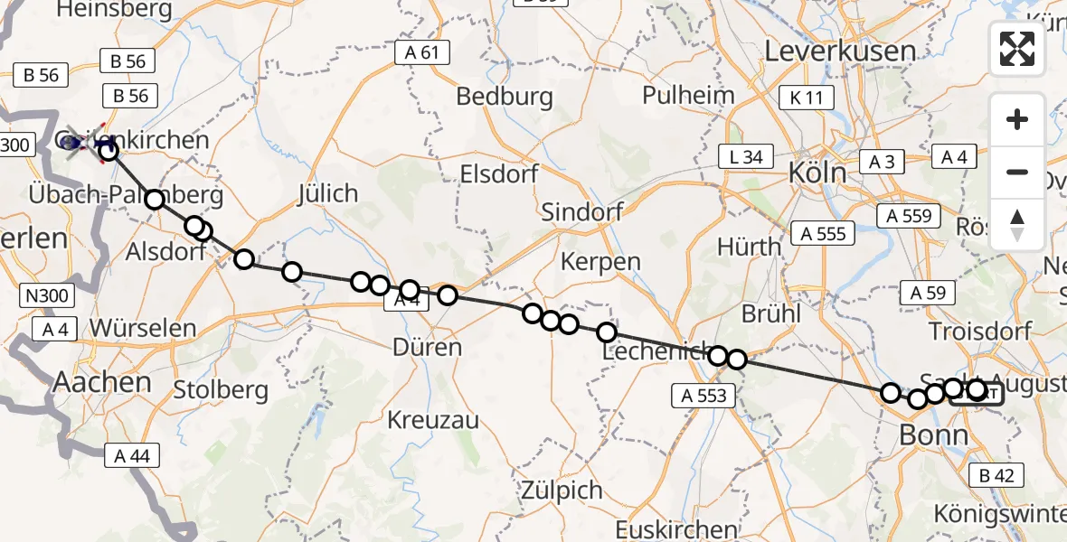 Flugroute Polizeihubschrauber Sankt Augustin - Geilenkirchen, 29 Juni 2026, 07:38