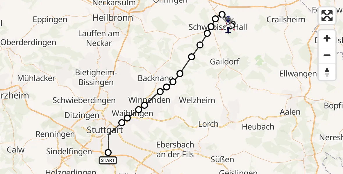 Flugroute Polizeihubschrauber Flughafen Stuttgart - Adolf Würth Flughafen, 29 Juni 2026, 07:40