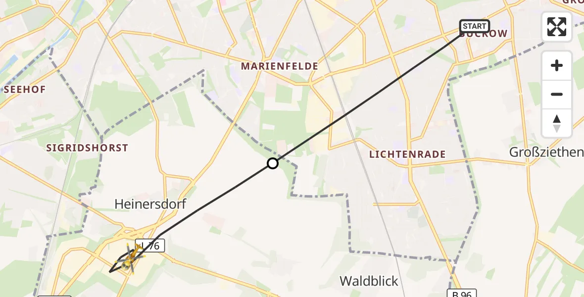 Flugroute Rettungshubschrauber Berlin - Großbeeren, 29 Juni 2026, 07:47
