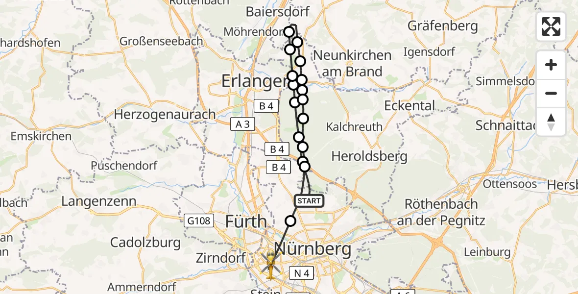 Flugroute Rettungshubschrauber Flughafen Nuremberg - Nürnberg, 29 Juni 2026, 07:51