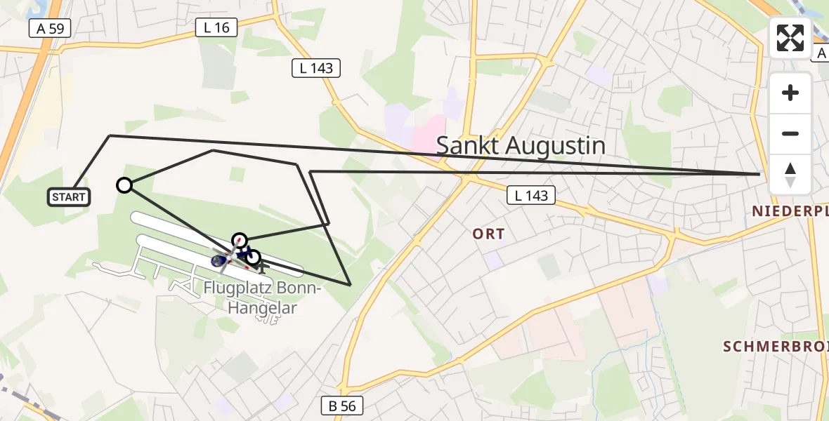 Flugroute Polizeihubschrauber Sankt Augustin - Bonn-Hangelar Flugplatz, 29 Juni 2026, 07:55