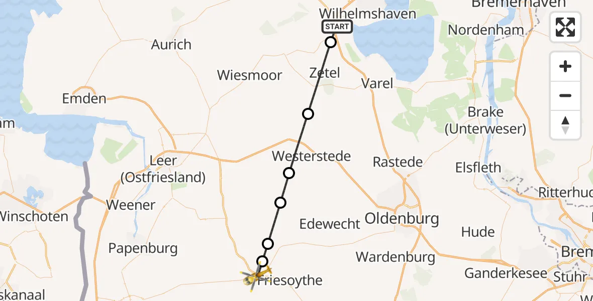 Flugroute Rettungshubschrauber Sande - Saterland, 29 Juni 2026, 08:03