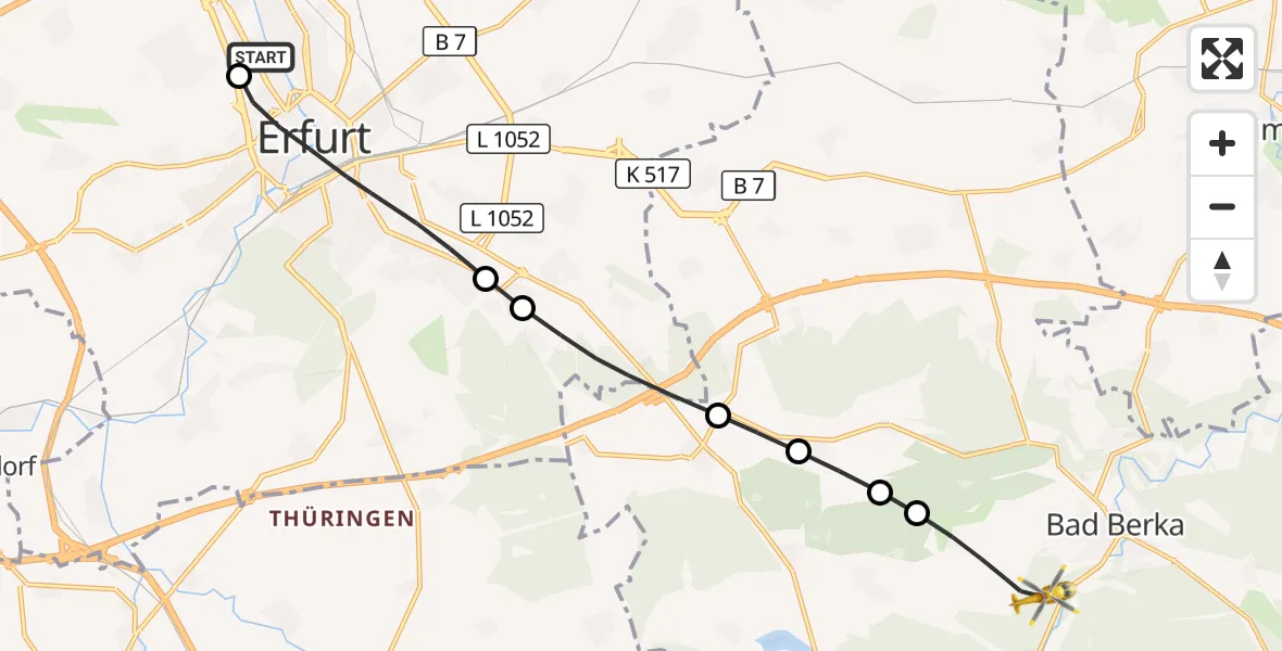 Flugroute Ambulanzhubschrauber Helios Clinic Erfurt - Bad Berka, 29 Juni 2026, 08:07