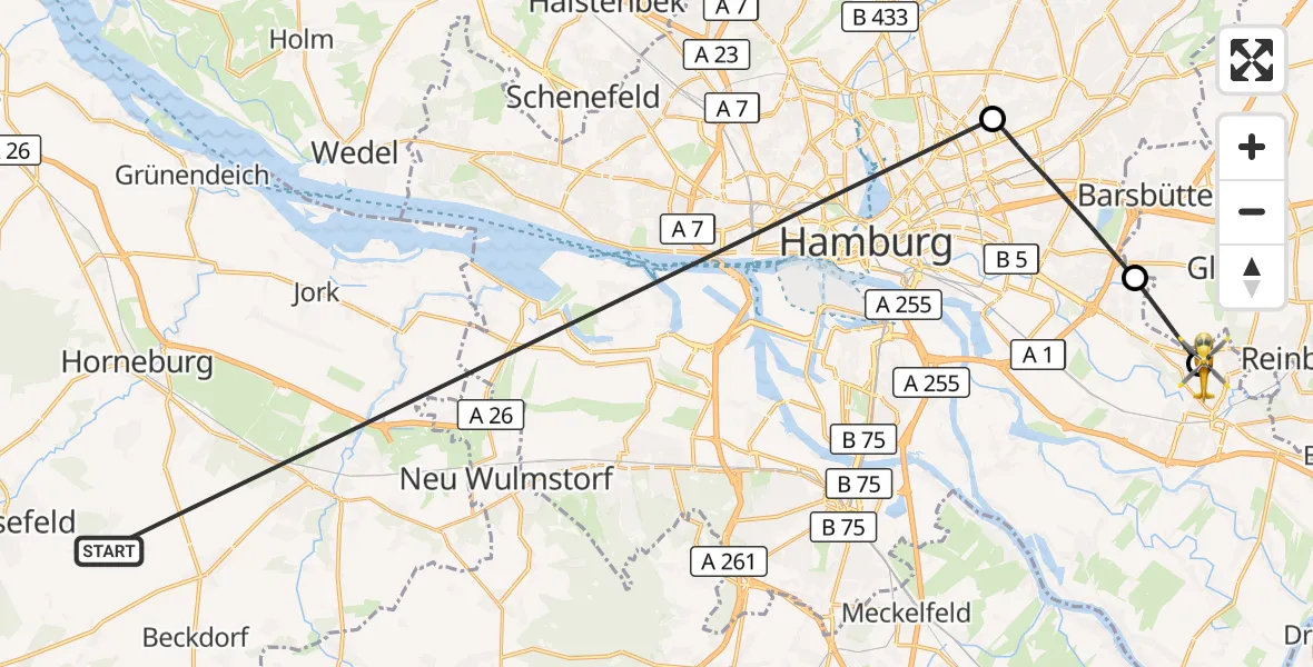 Flugroute Rettungshubschrauber Harsefeld - Hamburg, 29 Juni 2026, 08:13