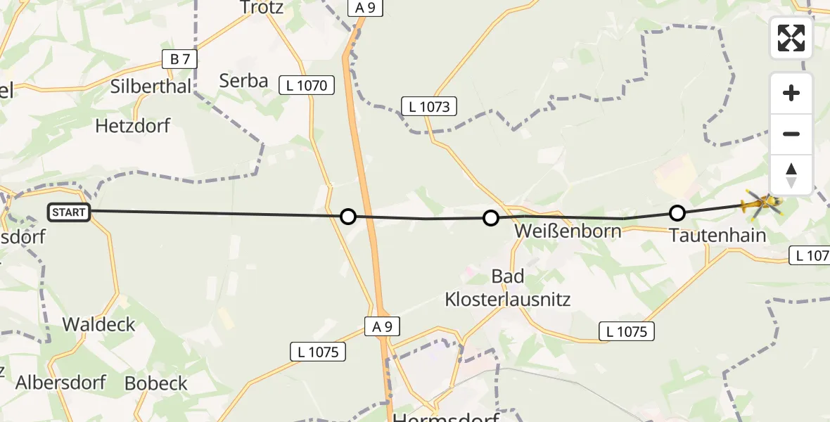 Flugroute Rettungshubschrauber Waldeck - Tautenhain, 29 Juni 2026, 08:17