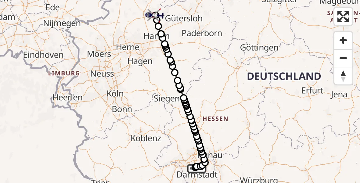 Flugroute Polizeihubschrauber Flughafen Frankfurt-Egelsbach - Telgte, 29 Juni 2026, 08:17