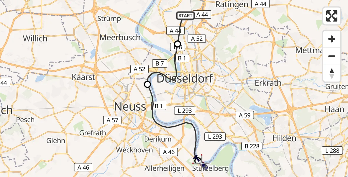 Flugroute Polizeihubschrauber Düsseldorf Flughafen - Dormagen, 29 Juni 2026, 08:18