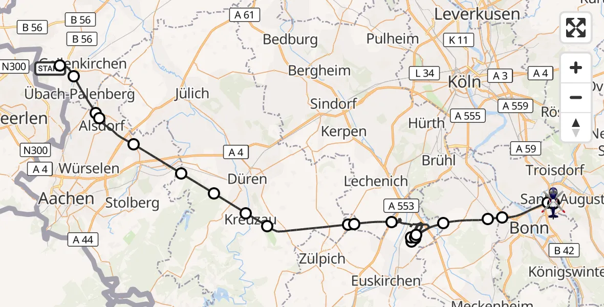 Flugroute Polizeihubschrauber Militärflugplatz Geilenkirchen - Sankt Augustin, 29 Juni 2026, 08:20