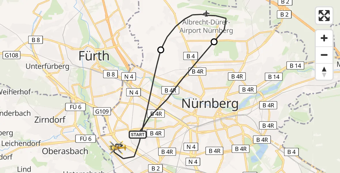 Flugroute Rettungshubschrauber Nürnberg - Nürnberg, 29 Juni 2026, 08:22