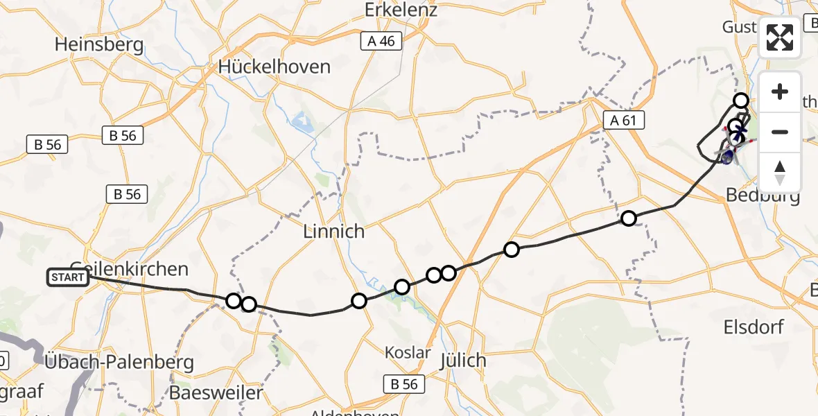 Flugroute Polizeihubschrauber Geilenkirchen - Bedburg, 29 Juni 2026, 08:27