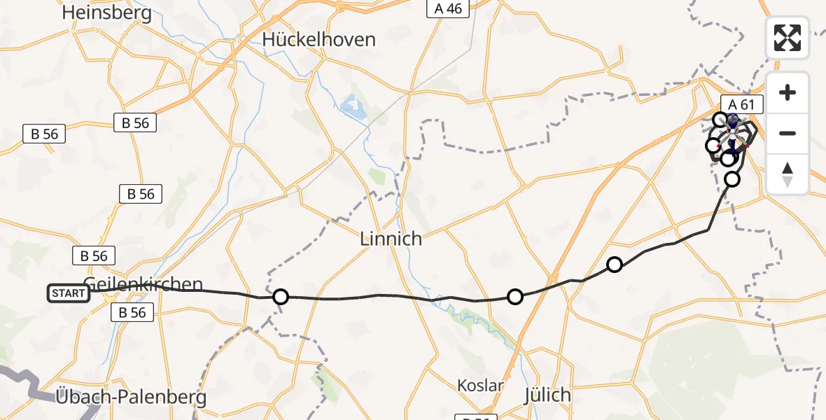 Flugroute Polizeihubschrauber Geilenkirchen - Bedburg, 29 Juni 2026, 08:28