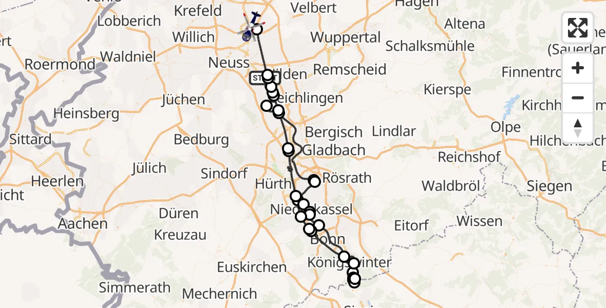 Flugroute Polizeihubschrauber Dormagen - Düsseldorf Flughafen, 29 Juni 2026, 08:29