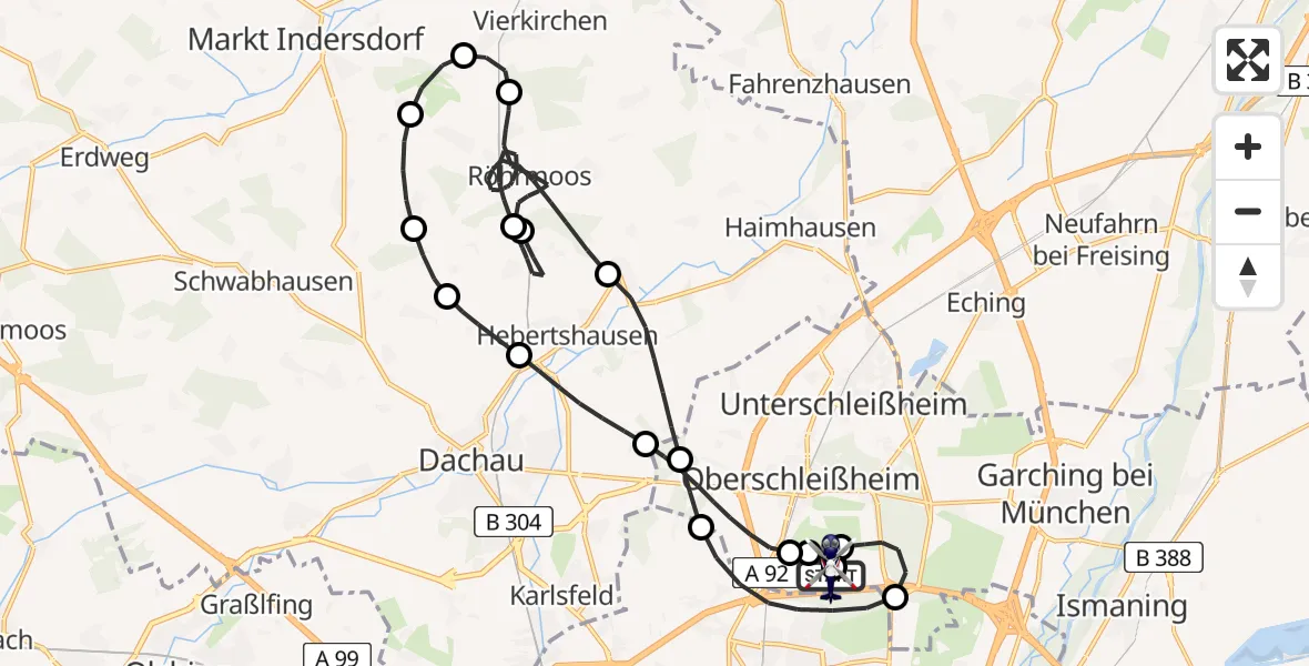Flugroute Polizeihubschrauber Oberschleißheim - Oberschleißheim, 29 Juni 2026, 08:31