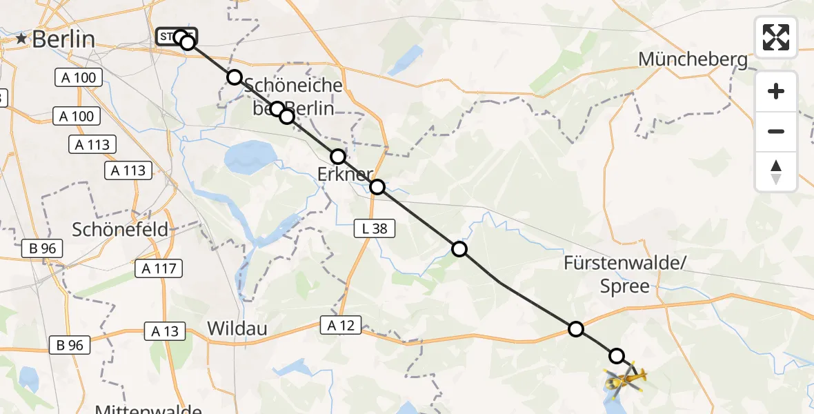 Flugroute Rettungshubschrauber Berlin Emergency Hospital - Bad Saarow, 29 Juni 2026, 08:32