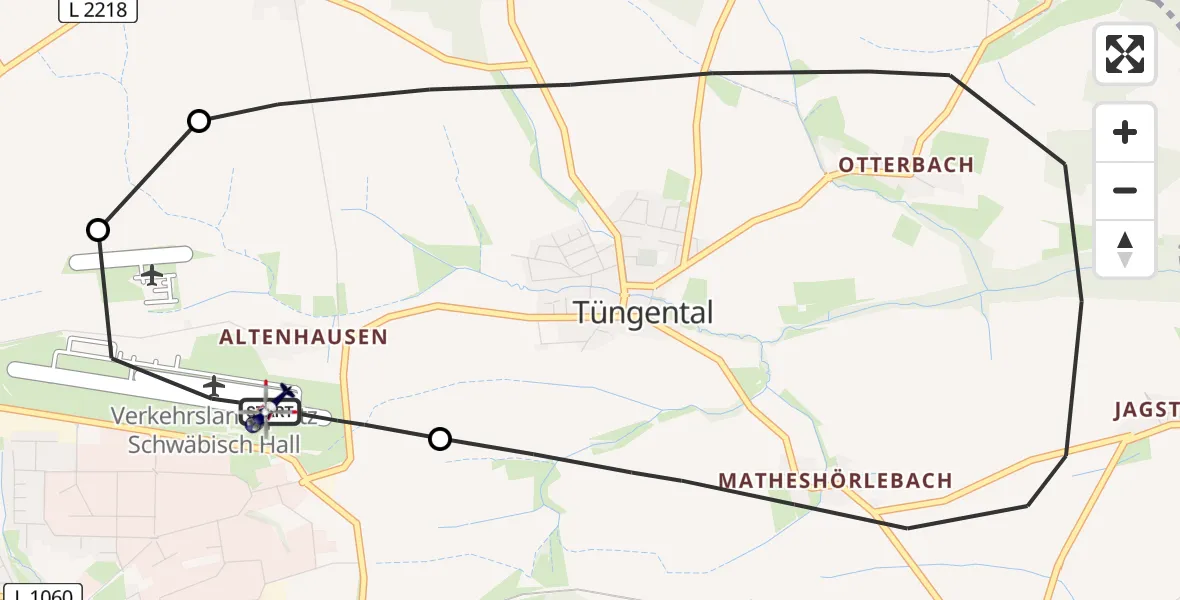 Flugroute Polizeihubschrauber Adolf Würth Flughafen - Adolf Würth Flughafen, 29 Juni 2026, 08:34