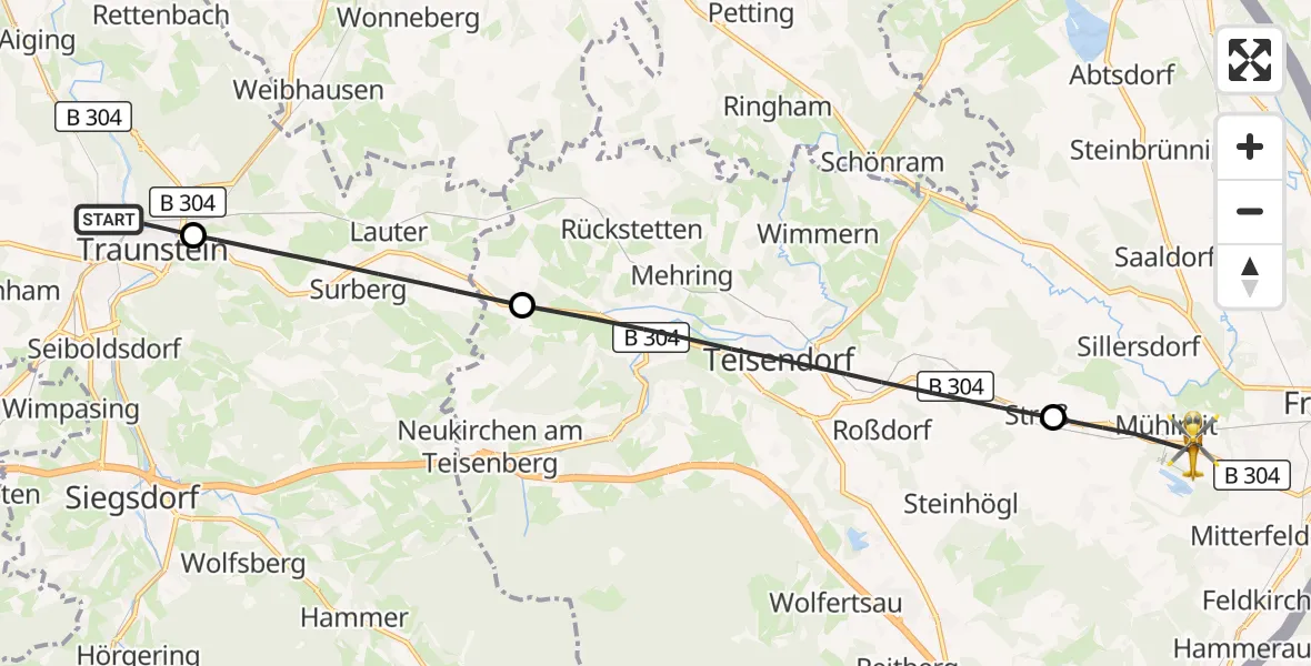 Flugroute Rettungshubschrauber Traunstein Hospital - Ainring, 29 Juni 2026, 08:35