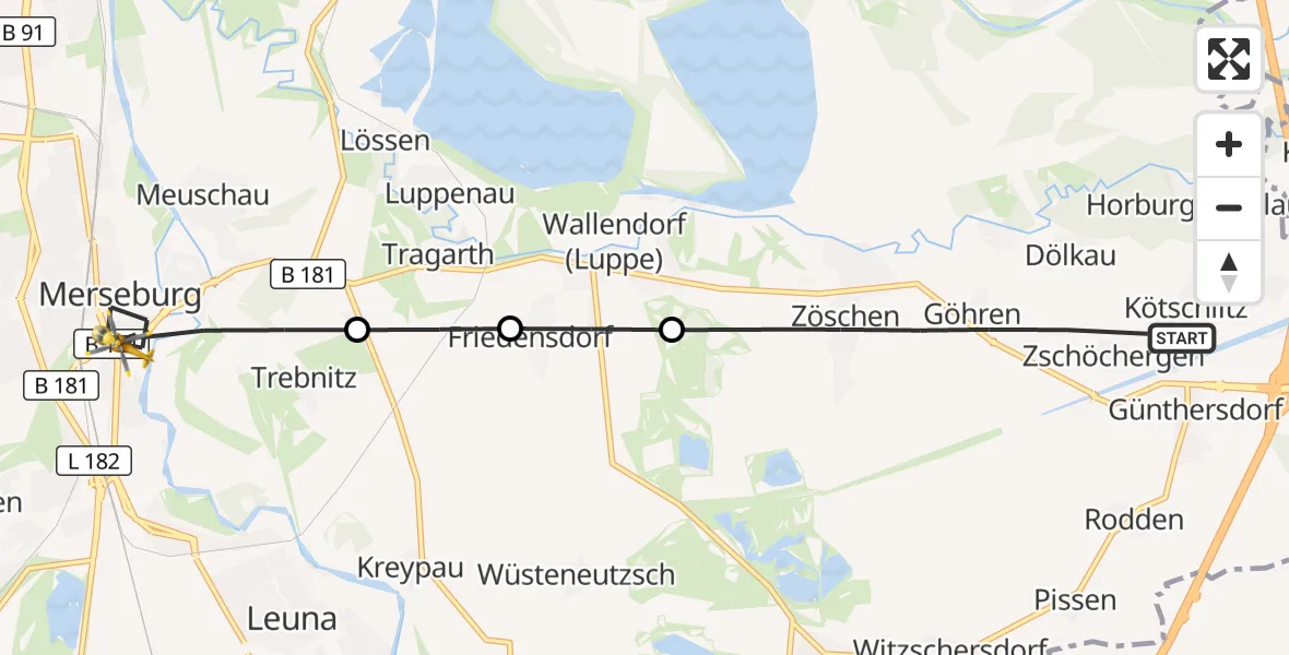 Flugroute Rettungshubschrauber Leuna - Merseburg, 29 Juni 2026, 08:35