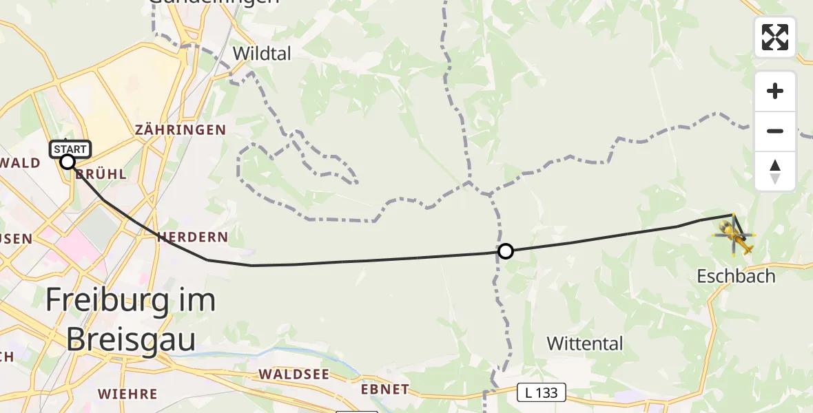 Flugroute Ambulanzhubschrauber Freiburg im Breisgau Flugplatz - Stegen, 29 Juni 2026, 08:39