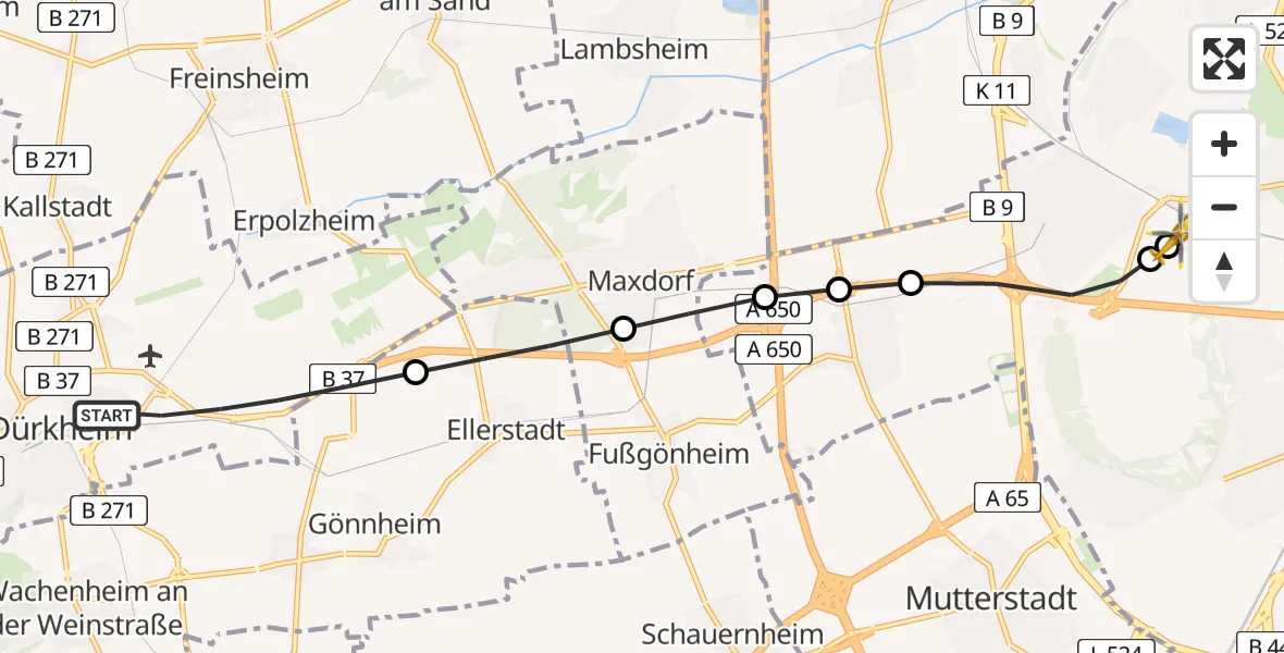 Flugroute Rettungshubschrauber Bad Dürkheim - Ludwigshafen Accident Hospital, 29 Juni 2026, 08:40