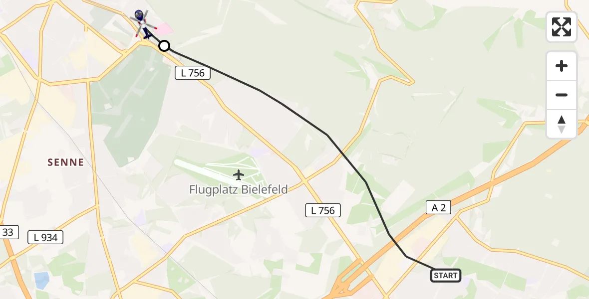 Flugroute Polizeihubschrauber Bielefeld - Luftrettungszentrum Bielefeld, 29 Juni 2026, 08:40