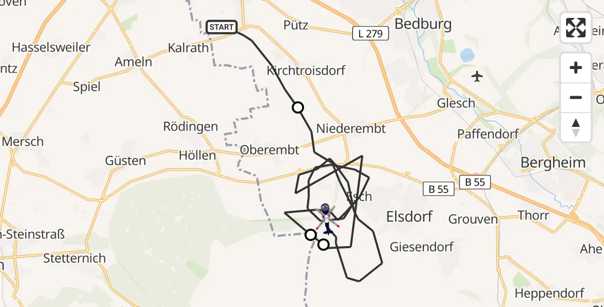 Flugroute Polizeihubschrauber Bedburg - Elsdorf, 29 Juni 2026, 08:48