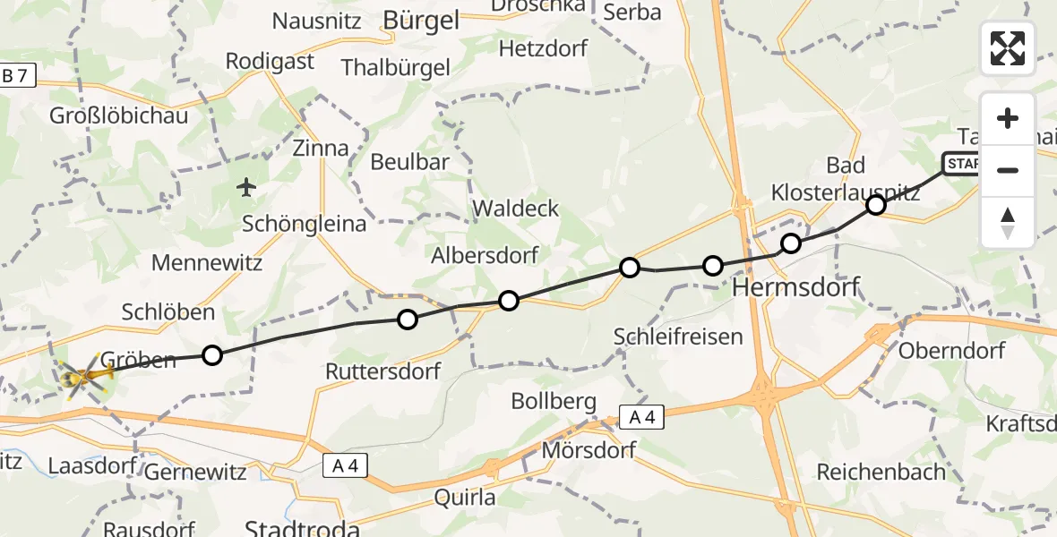 Flugroute Rettungshubschrauber Weißenborn - Schlöben, 29 Juni 2026, 08:48