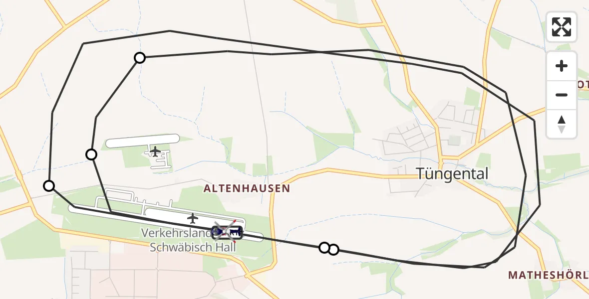 Flugroute Polizeihubschrauber Adolf Würth Flughafen - Adolf Würth Flughafen, 29 Juni 2026, 08:49