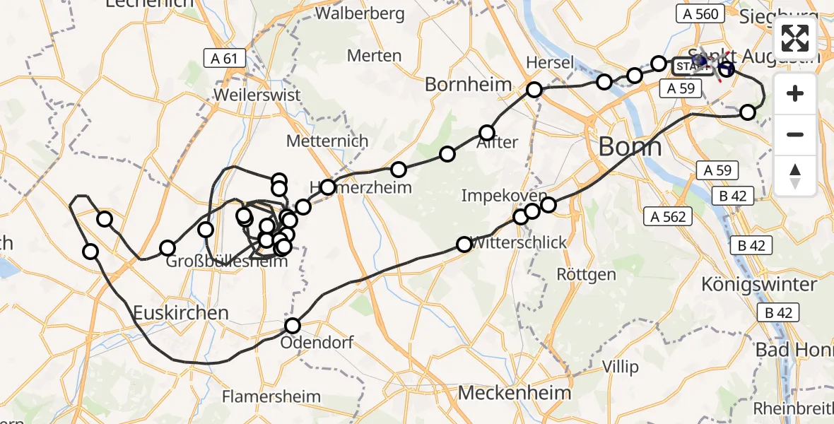 Flugroute Polizeihubschrauber Sankt Augustin - Bonn-Hangelar Flugplatz, 29 Juni 2026, 08:54