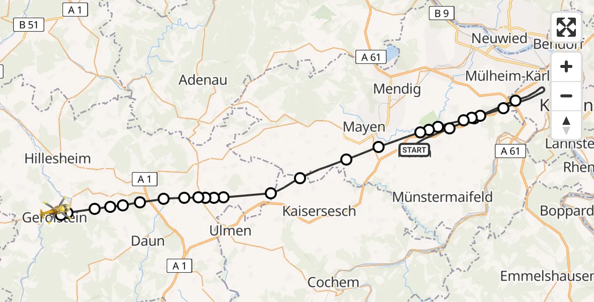 Flugroute Rettungshubschrauber Polch - Gerolstein, 29 Juni 2026, 08:57