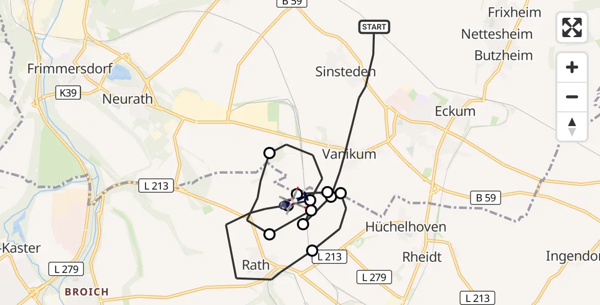 Flugroute Polizeihubschrauber Rommerskirchen - Bedburg, 29 Juni 2026, 09:03