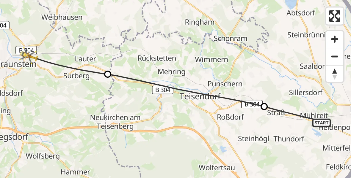 Flugroute Rettungshubschrauber Ainring - Surberg, 29 Juni 2026, 09:05